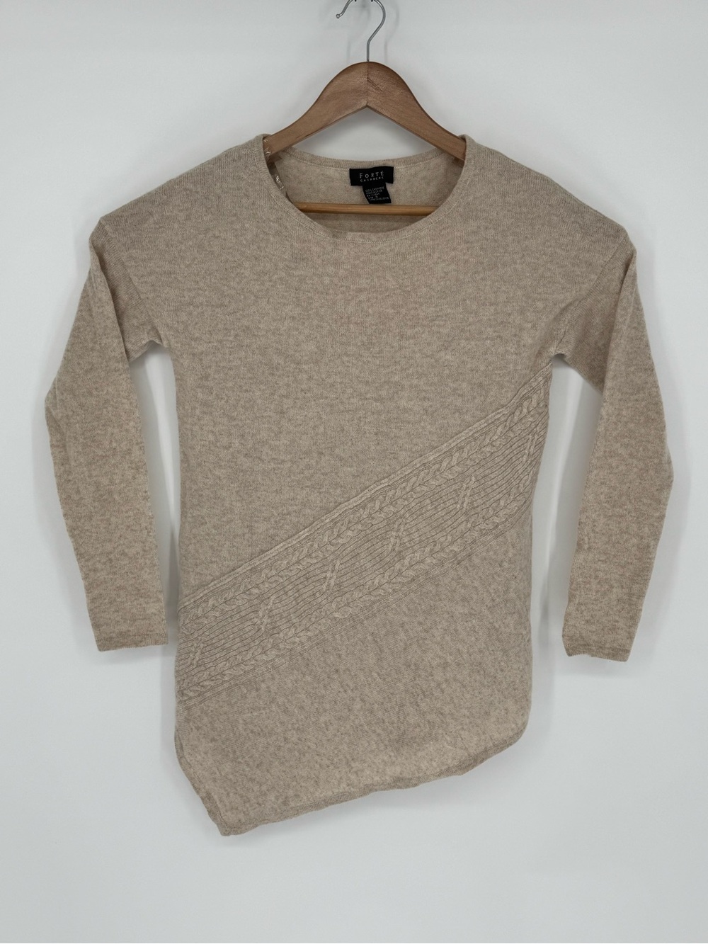 Forte Cashmere Women’s Cashmere Crewneck Sweater Size Small Beige Point Waist F5